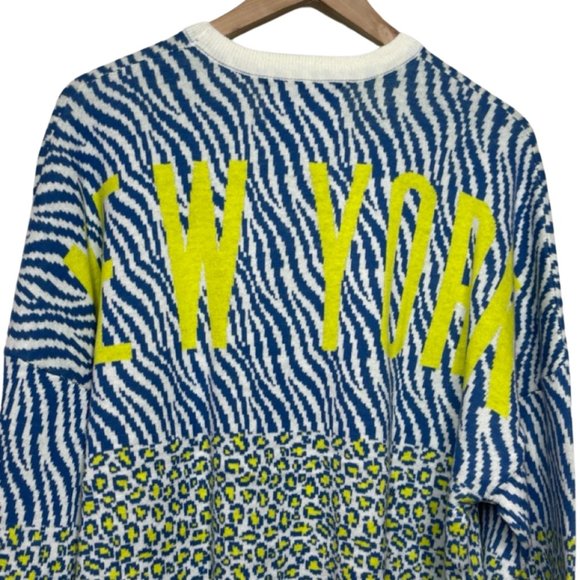SPIRIT JERSEY | NWT Crew Neck Neon Leopard Print New York Sweater | Size XS & S - Picture 1 of 13